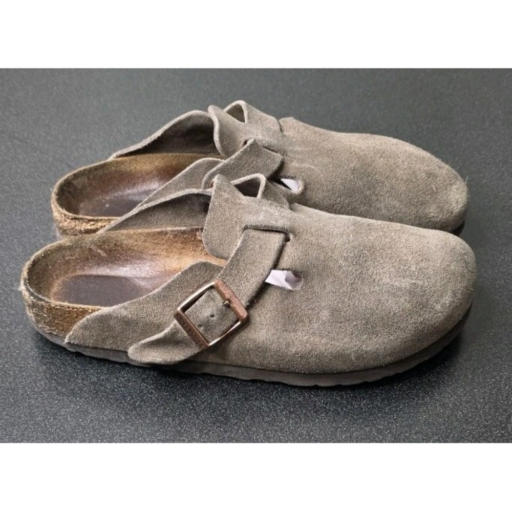 BIRKENSTOCK BOSTON SOFT FOOTBED WOMEN 37/6 CLOG TAUPE SUEDE Slip On Loafer